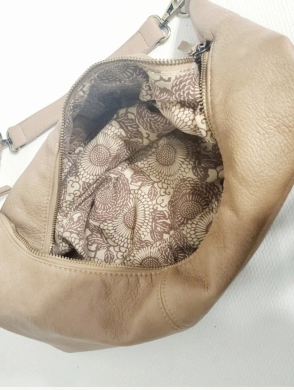 Joy Susan Rhea Slouchy Crescent Hobo Shoulder Bag Tan Vegan Leather